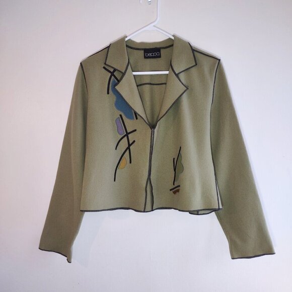 Vintage beppa Wool Jacket Olive Green Abstract Floral Boho Artsy Retro Small - Picture 6 of 8